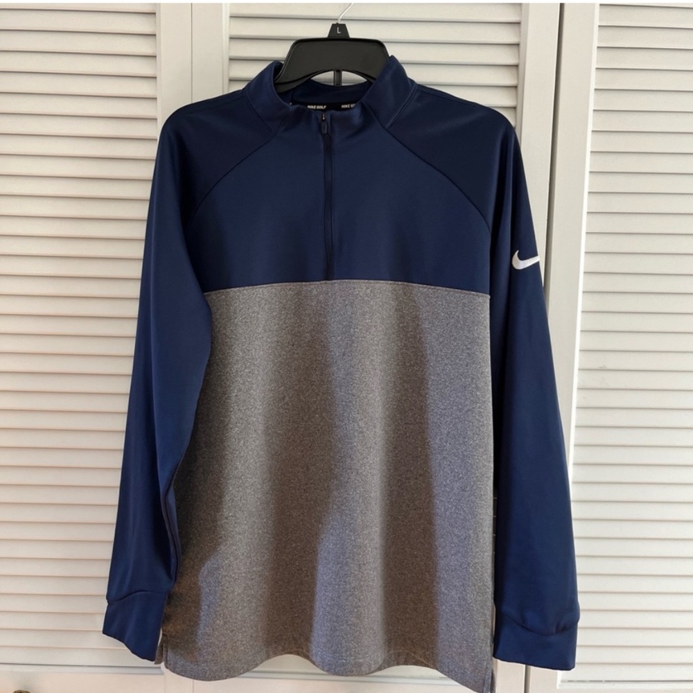 Nike Golf 1/4 Zip Pullover Sweater Mens L Blue Gray Colorblock Mock Neck